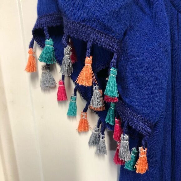 See You Monday Blue Tassel Blouse/Shirt Dress Size Medium (M) - Picture 3 of 4